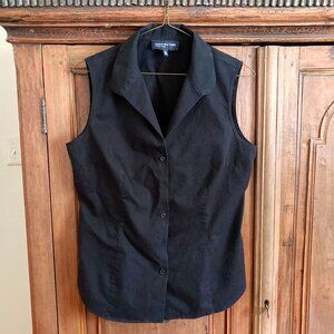 Black Cotton Jones New York Sleeveless Summer Blouse Button Front M